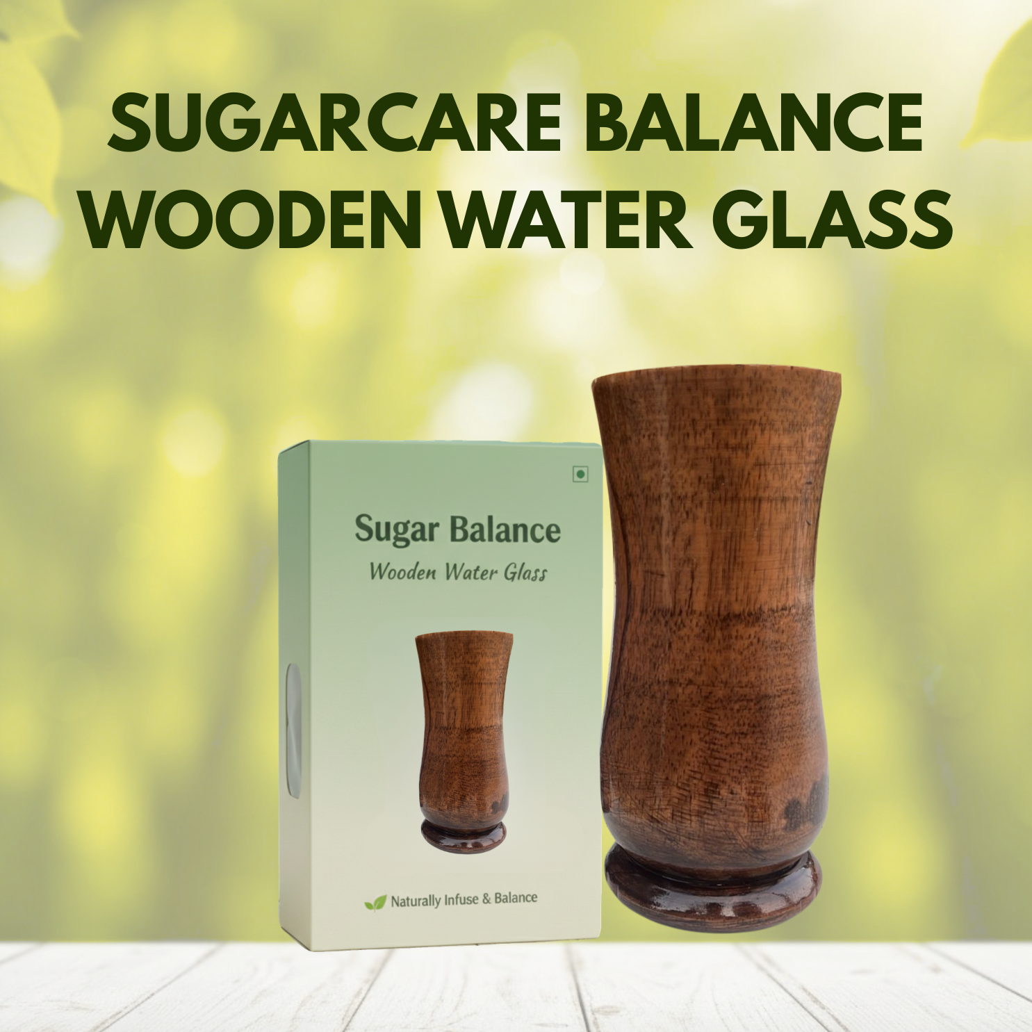 Sugar Balance Vijaysar Wooden Water Glass - front view