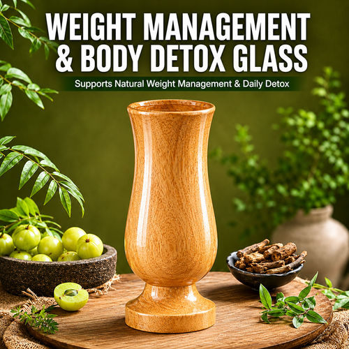 Weight Management & Body Detox Neem Wooden Water Glass - front view