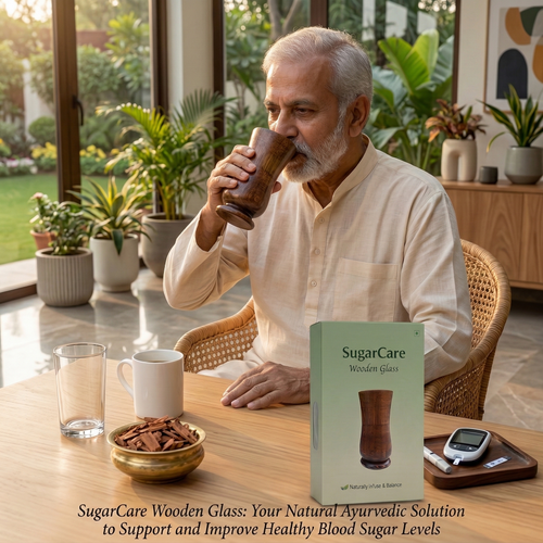 Sugar Balance Vijaysar wooden water glass detail